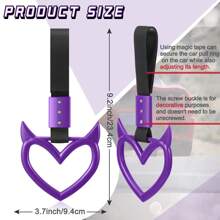 ROJEMXVE 1pc Heart Handle Ring Bumper Warning Car Accessory Heart Hand Strap Drift Charm Rear Bumper Warning Ring Decor For Car Bus Subway Interior Exterior Decoration(Purple, Devil Style)