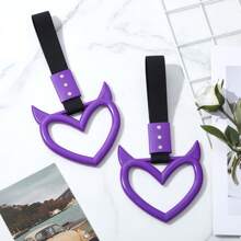 ROJEMXVE 1pc Heart Handle Ring Bumper Warning Car Accessory Heart Hand Strap Drift Charm Rear Bumper Warning Ring Decor For Car Bus Subway Interior Exterior Decoration(Purple, Devil Style)