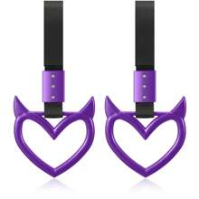ROJEMXVE 1pc Heart Handle Ring Bumper Warning Car Accessory Heart Hand Strap Drift Charm Rear Bumper Warning Ring Decor For Car Bus Subway Interior Exterior Decoration(Purple, Devil Style)