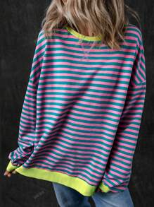 Sudadera holgada de manga larga con cuello redondo, bloques de color y diseño rayado, para mujer, apta para primavera/verano