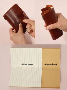 1pc Leather Cover Notebook, Bound Diary Notebook, A7 Size Portable Journal - A7 - View 5
