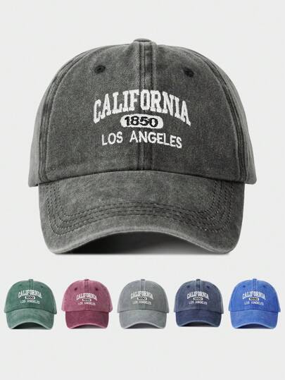 1pc Women's Embroidered "CALIFORNIA 1685 LOS ANGELES" Washed Baseball Cap, Adjustable Outdoor Sun Protection Casual Hat Suitable For Spring, Autumn, Traveling, Beach, Vacation, Y2K Style Cap Halloween