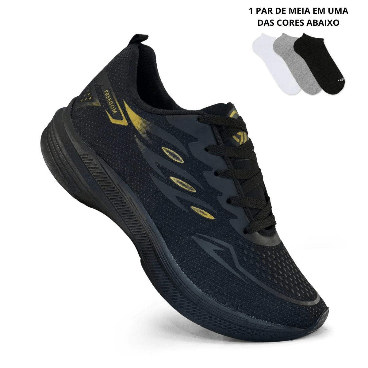 Men's Weightlifting Shoes: Soft And Lightweight Sneakers + Ankle Socks For Men - 黑色/金色/黑色 - 查看 1