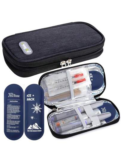 Estojo de viagem para refrigerador de insulina - Bolsa térmica para medicamentos de viagem para insulina e suprimentos para diabetes, estojo de insulina com 2 bolsas de gelo