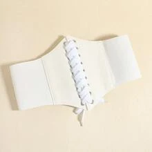1 chiếc đai lưng co giãn cho nữ, đai lưng trang trí phù hợp với váy, thiết kế đơn giản, nhiều màu sắc, cũng phù hợp cho mục đích sử dụng trong tiệc Halloween, đai nịt eo - trắng - Xem 1