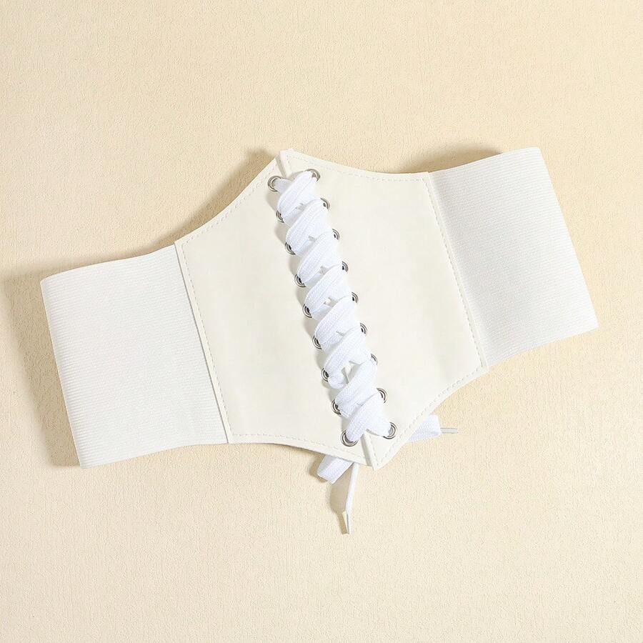 1 chiếc đai lưng co giãn cho nữ, đai lưng trang trí phù hợp với váy, thiết kế đơn giản, nhiều màu sắc, cũng phù hợp cho mục đích sử dụng trong tiệc Halloween, đai nịt eo - trắng - Xem 1