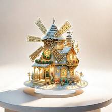 圣诞风车屋钻石画装饰和装饰品，DIY 钻石艺术形钻石马赛克工艺桌面装饰，卧室装饰礼品盒 - 彩色 - 查看 6