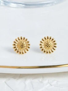 Bộ trang sức thời trang hợp thời trang 3 cặp/bộ với trái tim mạ vàng 18K bằng thép không gỉ, cành cây, hoa hướng dương, thích hợp cho phụ nữ, tốt nghiệp, kỳ nghỉ, Halloween, ngày nhà giáo, quà tặng trở lại trường - Vàng - Xem 7