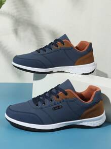 Men's Sports Shoes, Outdoor Casual Shoes For Middle School Students, Teenagers, Skate Shoes, Leather Surface Waterproof, Leisure Sports Sneakers, Soft Sole, Anti-Slip, Work Shoes - Blue - View 10