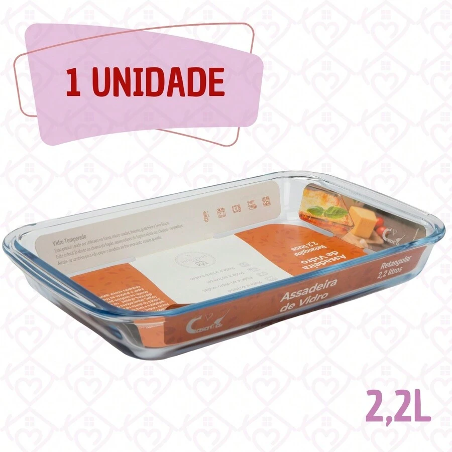 Kit 1 Rectangular Dish 2.2L W/O Lid Lasagne Salad Bowl Desserts - Minh bạch - Xem 1