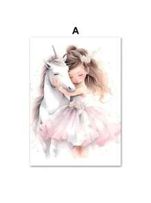 1PC Pink Princess Rainbow Unicorn Castle Crown Wall Art Canvas Painting Poster & Print Pictures For Girl Kids Room Decor No Frame
