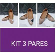 KIT DE 3 PARES DE SAPATILHAS FEMININAS BICO FINO - Bege - Visão 1