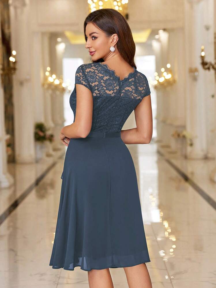 shein lace dress Rafferiza Elegant Bodycon U-Neck Long Sleeve White Mermaid | Elegant Blue Fabric Long Sleeve Lace A Lace Dresses | Fashion Lace