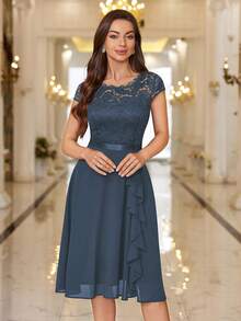 MIUSOL Floral Lace Corset With Ruffle Hem Cocktail Dress - Grey - View 5