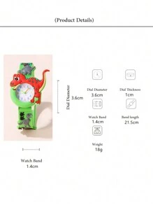 Reloj para niños con correa de silicona y esfera con patrón lindo de dinosaurios de cuarzo - Verde - Ver 4