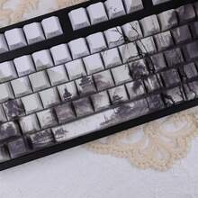 126-Key Chinese Mountainous Landscape Print PBT Keycaps Set, Heat Sublimation, Wear-Resistant, Comfortable - Black and White - View 9