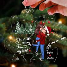 定制名称我心中缺失的一块圣诞冬季娃娃情侣拥抱接吻个性化亚克力装饰 - 無色 - 查看 1