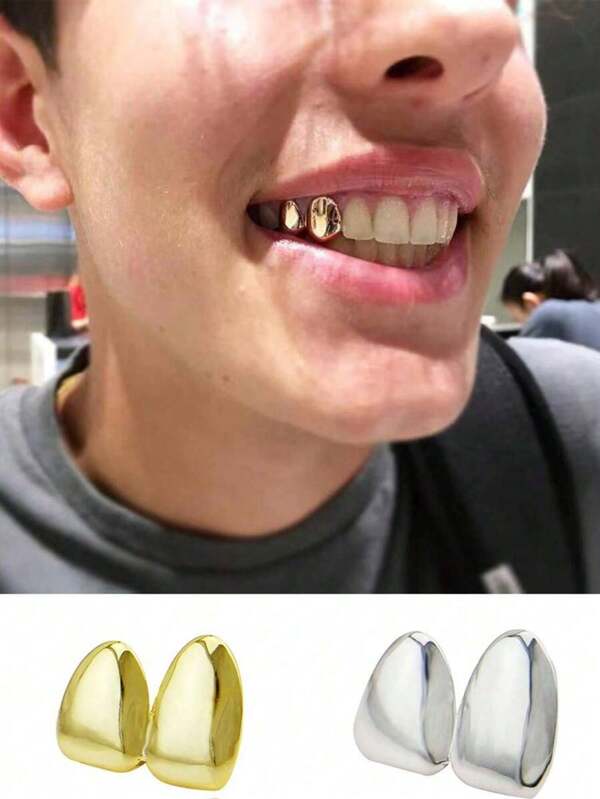 THATBOY 2-In-1 Classic Fashion 18K Gold Plated Dental Grillz Set, Hiphop Rapper Jewelry Accessory, Unisex Halloween
