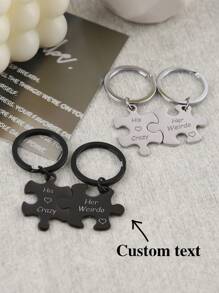 2pcs Couple Block Puzzle Keychain Laser Printed Metal Keychain Custom Keychain Suitable For Valentine's Day Gifts, Anniversary Gifts, Father's Day Gifts, Mother's Day Gifts, Gifts For Best Friends - Multicolor - View 7