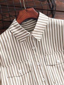 New Arrival Women's Striped Button-Front Long-Sleeve Shirt - Soft  Blend, Double Pockets, Sleeve Loops, Machine Washable - Casual Commuting And Weekend Wear In All Seasons - Suitable For Spring And Autumn Casual Wear - Apricot - View 4