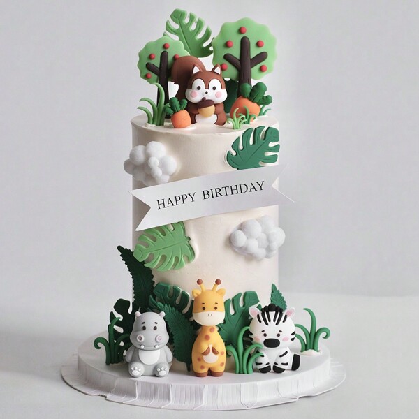 18pcs/Set Forest Woodland Animal Cake Toppers Jungle Birthday Party Cake Decoration