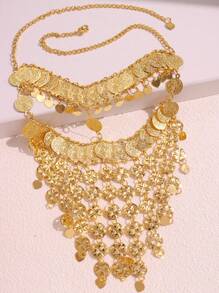 1pc Sexy Dramatic Gold Color Tassel & Coin Veil Earring Jewelry For  Women - Gold - View 3