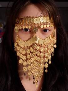 1pc Sexy Dramatic Gold Color Tassel & Coin Veil Earring Jewelry For  Women - Gold - View 6