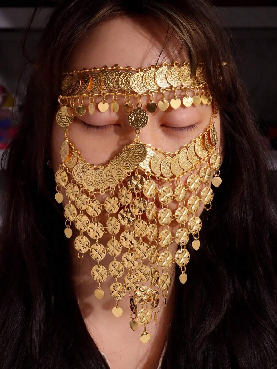 1pc Sexy Dramatic Gold Color Tassel & Coin Veil Earring Jewelry For  Women - Gold - View 1