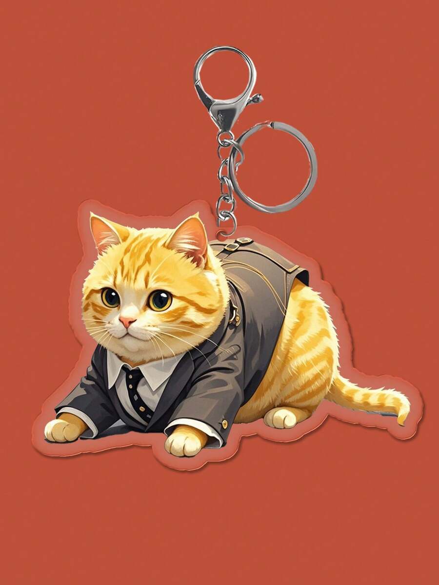 1 件可爱亚克力黄猫钥匙扣装饰，适合女性的可爱风格礼物，迷人的包包/汽车吊坠配饰 - 彩色 - 查看 1