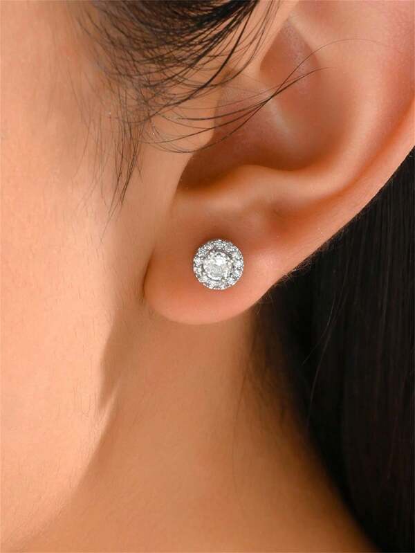 Cubic Zirconia Decor Stud Earrings