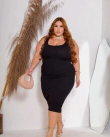 Plus Size Sheath Dress - màu đen - Xem 1