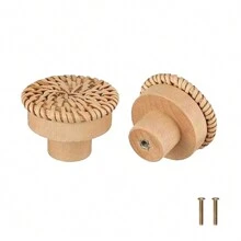 12个波西米亚风格藤编旋钮，木质把手，手工编织圆形拉手，适用于梳妆台抽屉、橱柜、衣柜 - 咖啡棕 - 查看 12
