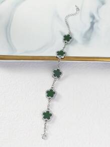 1 件优雅合金单面 5 瓣水钻镶嵌手链适合女性日常佩戴 - 五葉草手鍊 - 查看 13