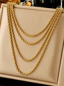 1pc 4-Layer Stainless Steel Twist Chain Necklace, Hip-Hop Style Collar Chain For Daily Wear - Yellow Gold - View 7