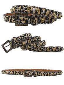 Women Fashion Rivet Rhinestone Studded Casual Belt, Men Street Punk Hip Hop Style PU Leather Plus Size Waist Belt For Jeans Halloween Fall, Autumn, Halloween