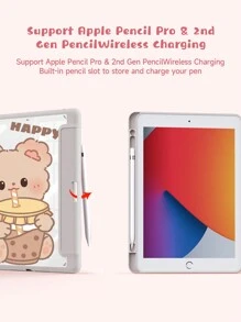 苹果泰迪熊 1 件可爱熊喝奶茶图案，升级双面印刷，彩色亚克力透明水晶后盖保护套，兼容 iPad 10.2 英寸、iPad Pro 11 英寸 2021/2020/10 代、iPad Mini 6、iPad 5 代 (9.7 英寸)、iPad Air 5 代 2022，带笔架，防摔，自动睡眠/唤醒 - 彩色 - 查看 4