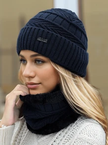 1 pieza Conjunto de gorro de punto y bufanda térmica de unicolor para mujer/hombre, apto para uso en exteriores, calles y uso diario en otoño/invierno, gorro unisex de moda, regalo ideal