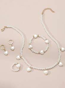 Bộ trang sức thời trang trẻ em & thanh thiếu niên 5 món: 1 dây chuyền, 1 vòng tay, 1 nhẫn, 1 đôi hoa tai, mặt dây chuyền hình trái tim/bướm/ngôi sao, thích hợp cho tiệc tùng, tiệc tối, du lịch, đeo hàng ngày - Một cỡ - Xem 11