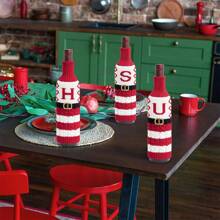 1/3/4 件圣诞字母针织红白条纹瓶套装饰适用于餐厅派对节日、瓶子礼品套装、家居装饰、餐厅、酒吧、咖啡厅、婚礼、派对装饰、朋友礼物、圣诞礼物、新年礼物。、圣诞礼物、圣诞快乐