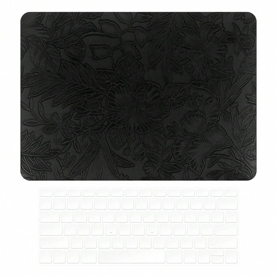 Miloocul Compatible With Mac Book Air 13/Mac Book Pro 13/Mac Book Pro 14/Mac Book Air 15/Mac Book Pro 16 Relief Leaves Flowers Leather Plastic Hard Shell Case With Keyboard Cover… - Black - View 1