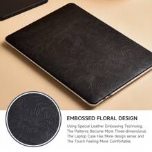 Miloocul Compatible With Mac Book Air 13/Mac Book Pro 13/Mac Book Pro 14/Mac Book Air 15/Mac Book Pro 16 Relief Leaves Flowers Leather Plastic Hard Shell Case With Keyboard Cover… - Black - View 4