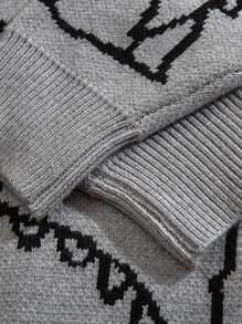 ANDREILEE Men's Long Sleeve Dinosaur Pattern Sweater - Grey - View 5