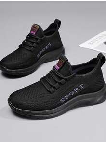 Zapatillas negras transpirables, antideslizantes y con suela suave para mujeres para primavera y otoño, baile y uso casualZapatillas Ligeras Con Amortiguación, Perfectas Para Correr, Jugar Al Tenis, Caminar, Jugar Al Voleibol, Etc/Zapatillas deportivas para mujer,Zapatillas de malla transpirable,Casual,Ligeras,Outdoor,Antideslizantes,Ligeras,Casual,Transpirables,Cómodas,Malla transpirable negra,Suela suave que absorbe los impactos,Diseño elegante de color sólido,Ligeras y cómodas,Zapatillas de malla transpirable para deportes al aire libre,Adecuadas para todas las actividades al aire libre. - Negro - Ver 2