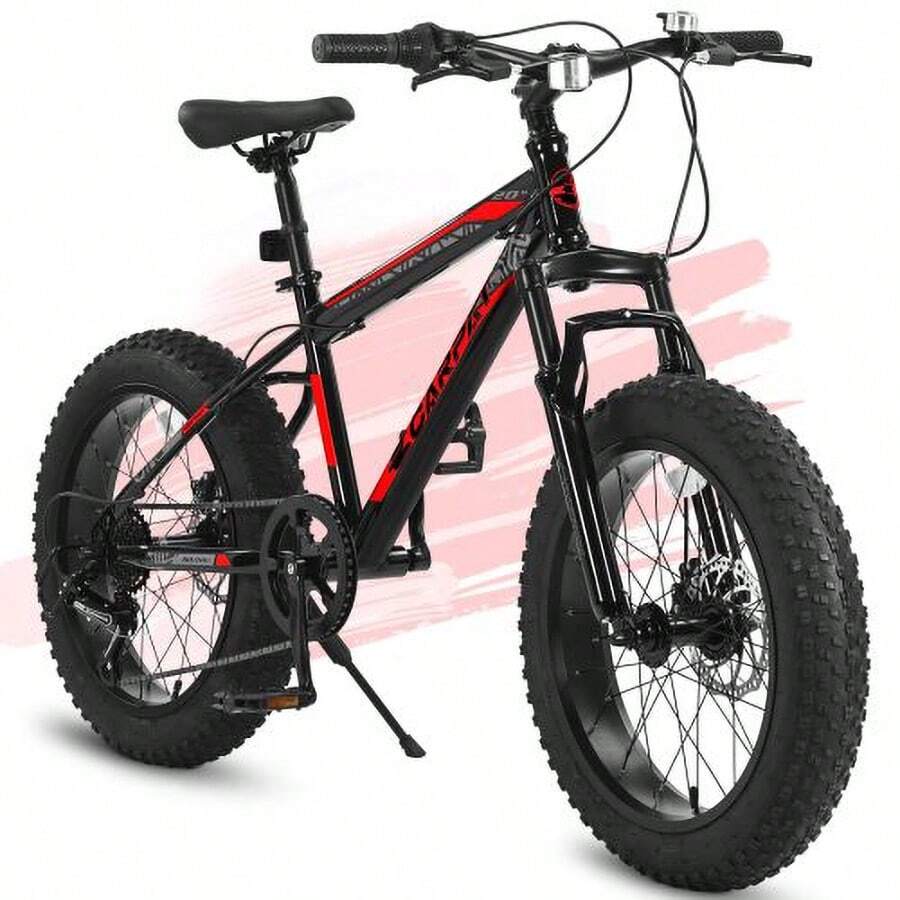 Kids Bike 20 Inch Wheels, Fat Tire Snow Mountain Bike Ages 8-12 Year Old, Hight Carbon Steel, 7 Speed Teenager Children Kid's Bicycles - 紅色 - 查看 1