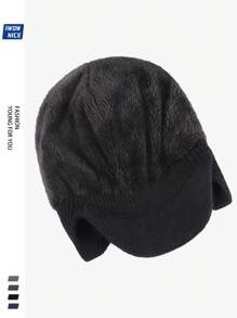 Winter Ear Warmer Thickened Lined Men Beanie Hat, Vintage Thick Faux Wool Knitted Baseball Cap With Brim For Women, Warm Knitted Hat With Brim And Ear Flaps For Outdoor Warmth, Best Holiday Gift For Dadwinter Hat