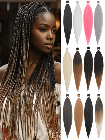 预拉伸编织接发 26 英寸和 30 英寸合成编织发钩编辫子，天然简易编织钩编发，Yaki 直发合成接发，适合女性