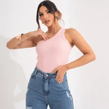 Women's One Shoulder Tank Top - 淺粉色 - 查看 2