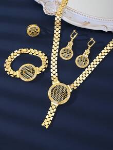 5 件/套女士圆形镂空防过敏铜材质高品质女士晚礼服日常佩戴 18k 镀金首饰套装 - 金黃色 - 查看 4