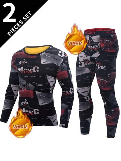 2pcs/Set Men's Thermal Underwear Set, Ski Turtleneck Long Sleeve Top And Leggings Bottoms, Winter Warm Up Layered