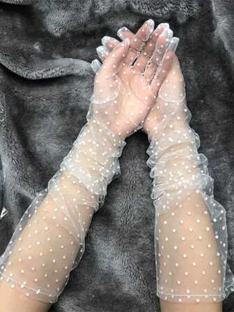 1 paire de gants de protection solaire légers et respirants en maille à pois pour femmes, convenant pour les sports d'extérieur, la conduite, fins et respirants